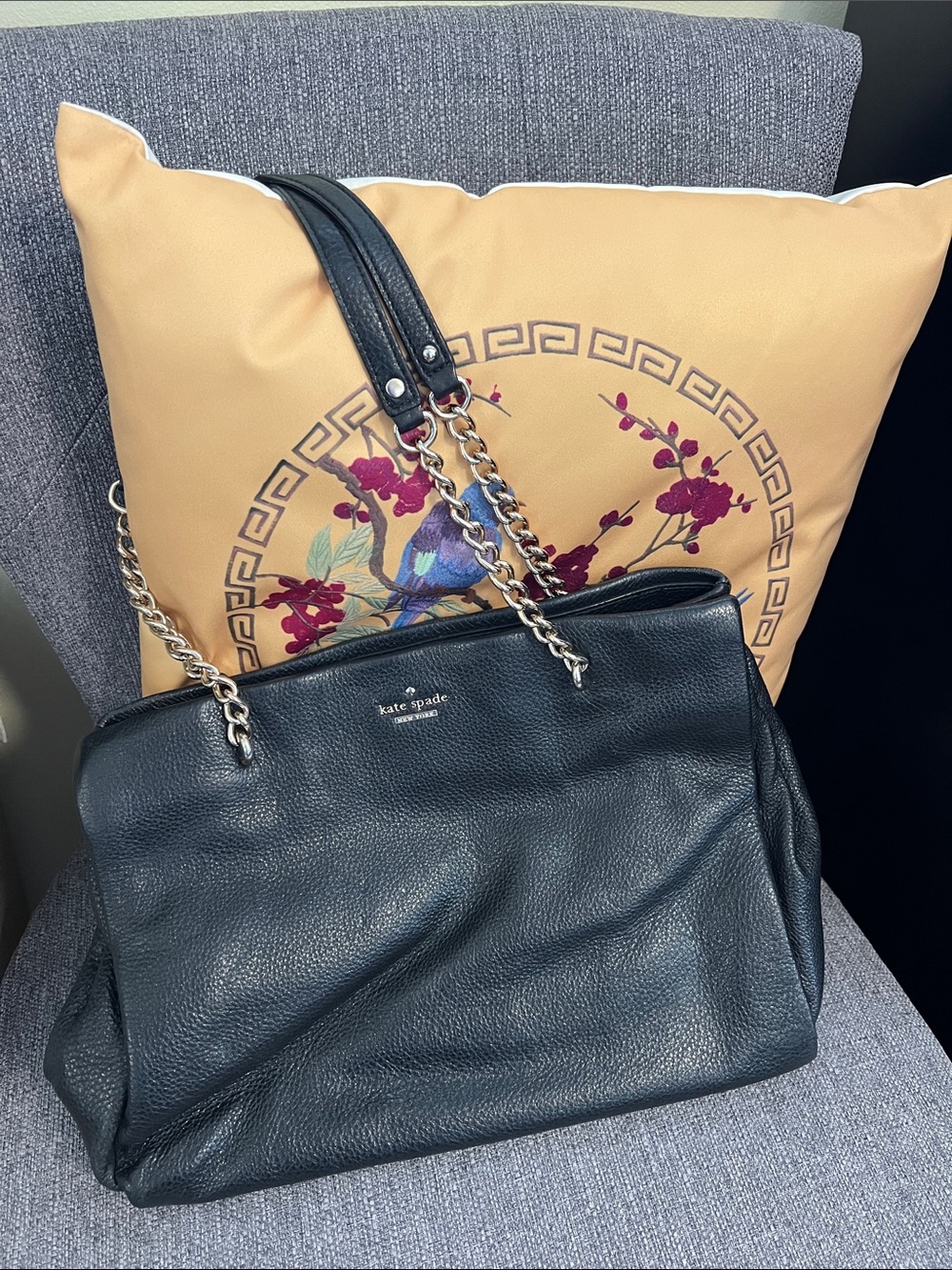 Kate Spade Black Pebbled Leather Shoulder Bag with Chain Straps